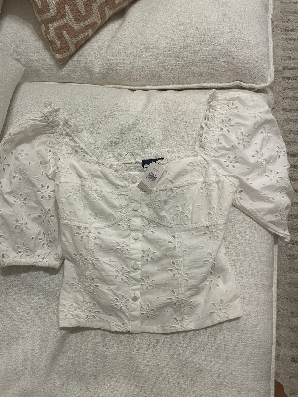 GAP White Eyelet Square Neck Puff Sleeve Top